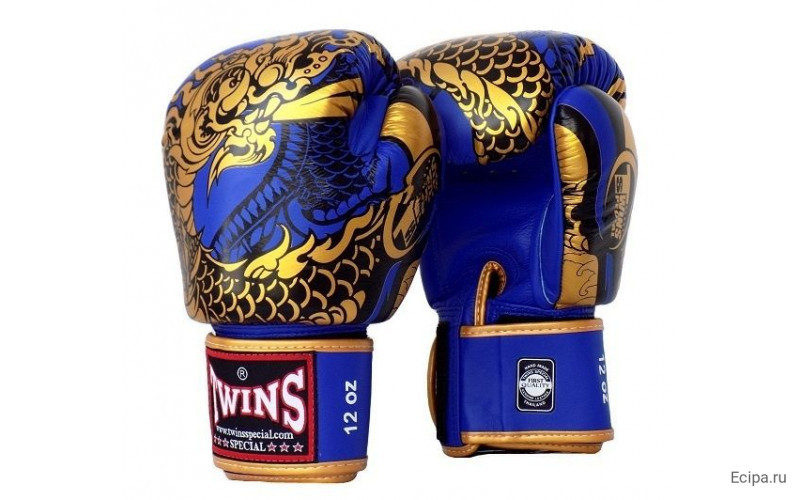 Боксерские перчатки Twins Special FBGVL3-52 Dragon blue gold 14 oz